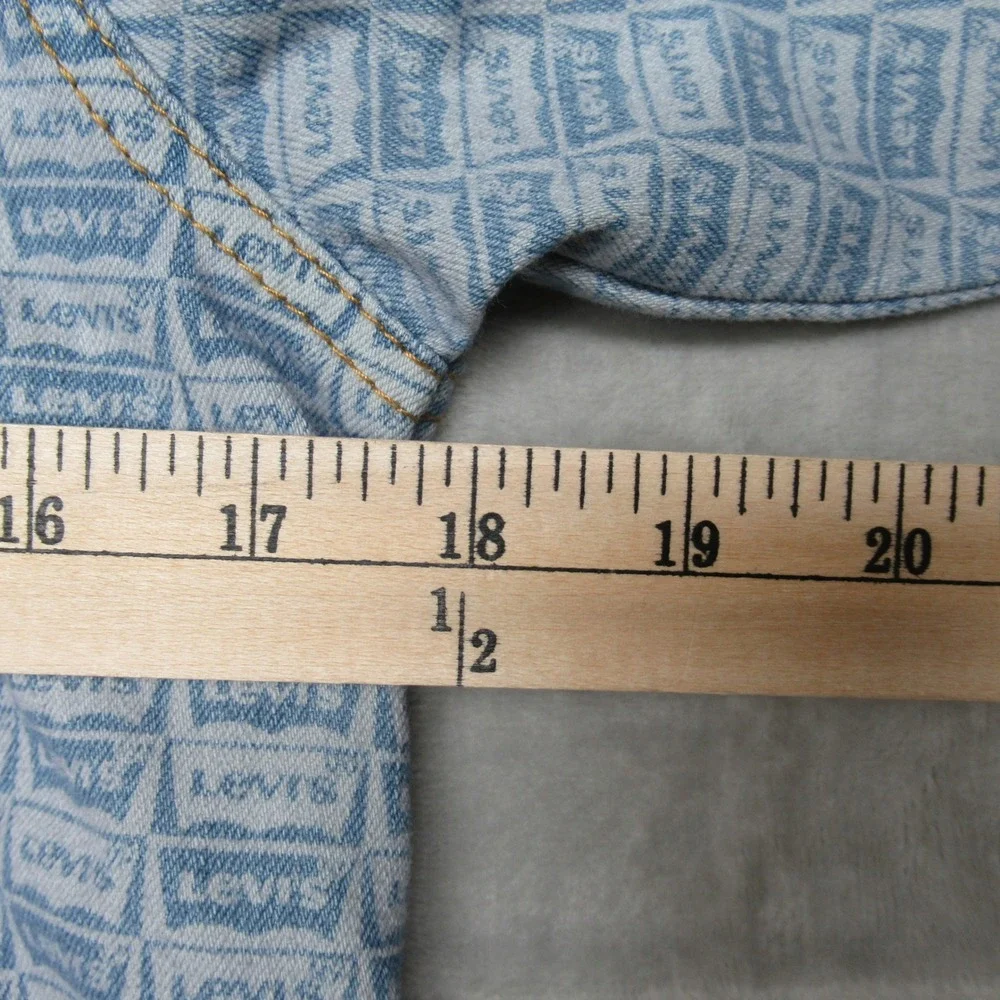 Levis Denim Jacket Kids‎ Medium 10-12 Blue All Over Print Logo Trucker Jean NEW